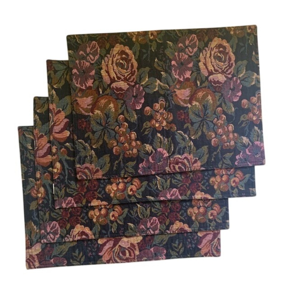 Crate & Barrel Floral Tapestry Placemats Set of 4 Vintage Style Grandmillennial